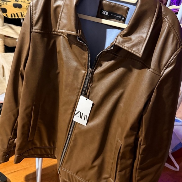 Zara Other - Zara Brown Leather Zip Jacket